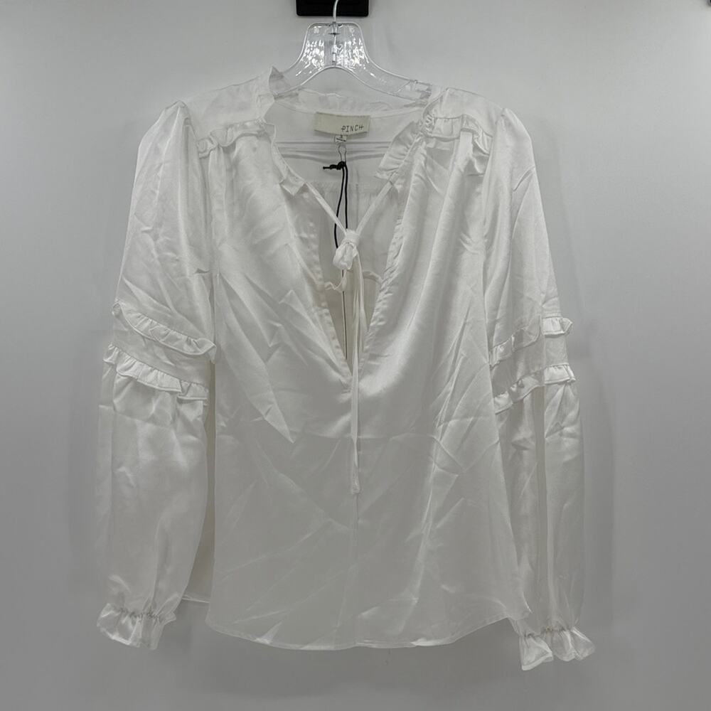 Pinch Women's Ruffle Sleeve Deep V Long Sleeve Blouse - White - Small - NWT
